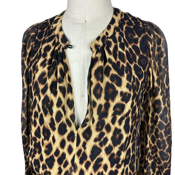 ALC Sidney Leopard Print Smocked Silk Mini Dress Women's Size 10 Glam Chiffon - Picture 5 of 9